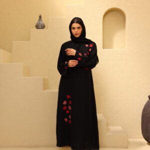Luxury Black Rose Embroidery Abaya with Matching Sheila – Premium Eid Edition